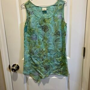 Click‎ by Color Me Cotton 100% Linen Floral Print Tunic Top XS Sleeveless